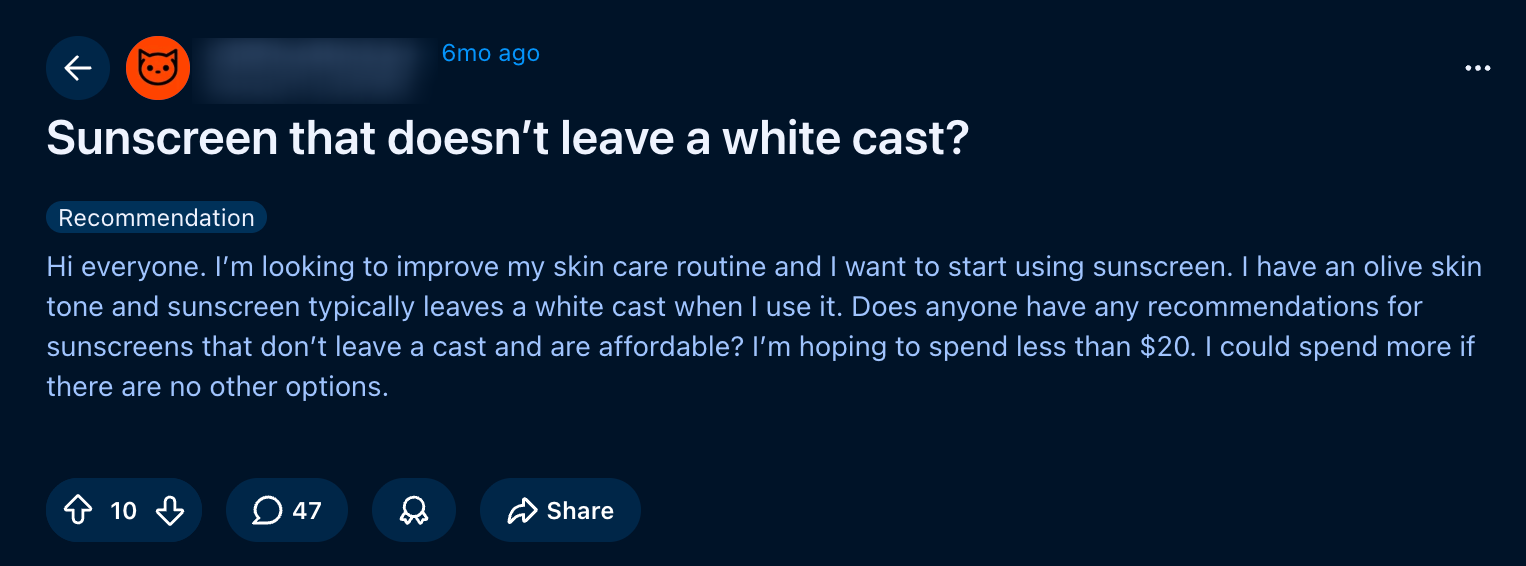 Reddit post from r/30PlusSkinCare — illustrative signal